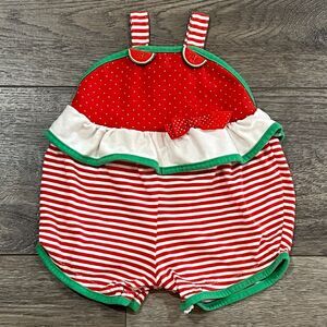 Vintage 80s Buster Brown Baby Watermelon Romper Red Striped Outfit - 6-9 Months